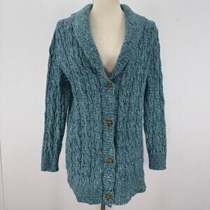 LANDS' END Drifter Women's Cable Knit Sweater Shawl Collar sz M/P Cabin Cottage